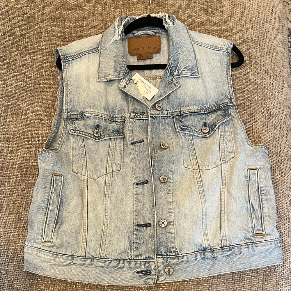 American Eagle Outfitters Light Blue Denim Vest